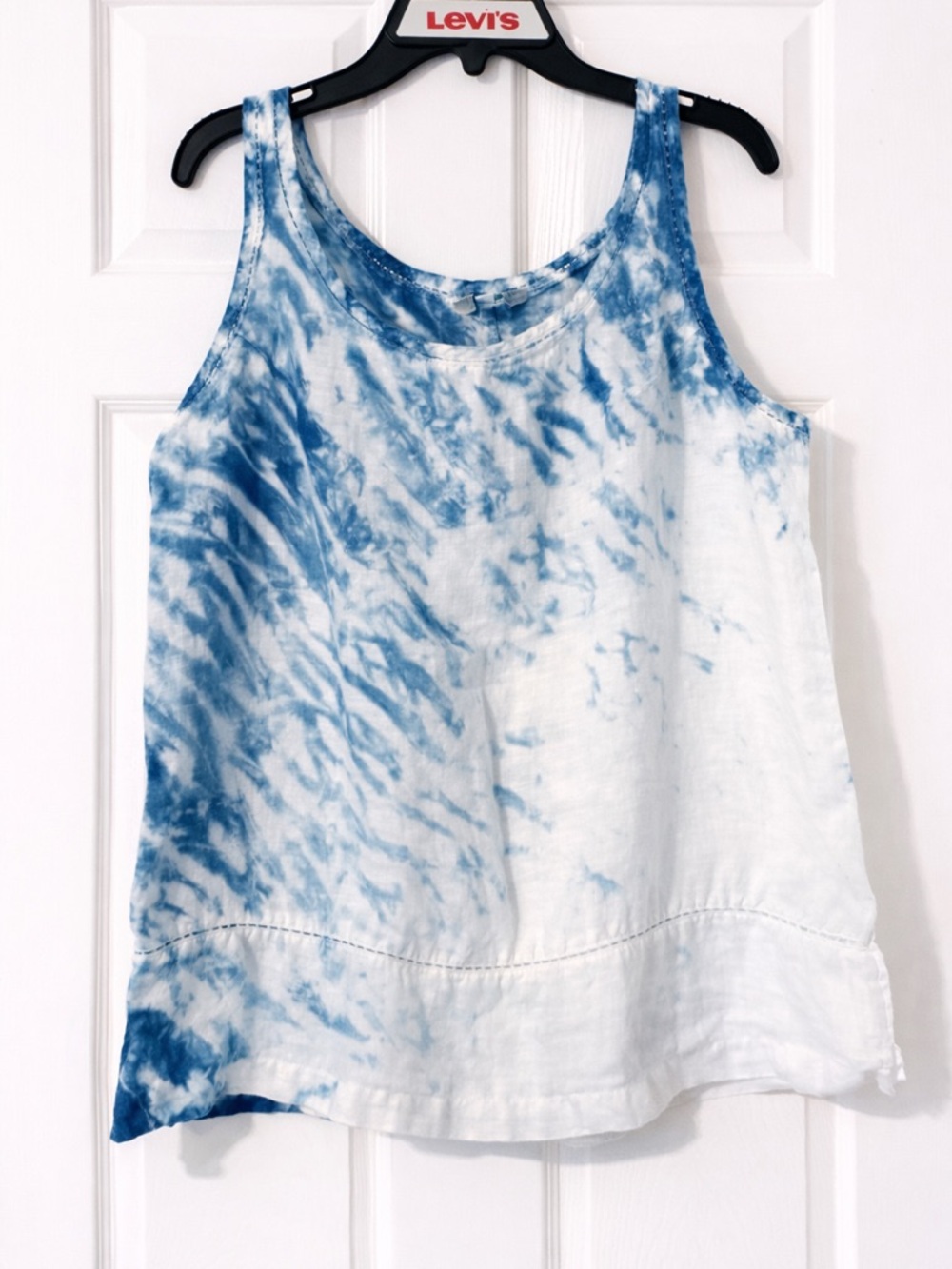 Citron Bleu Blue Tie Dye Tank Top Linen Feel Relaxed Boho M